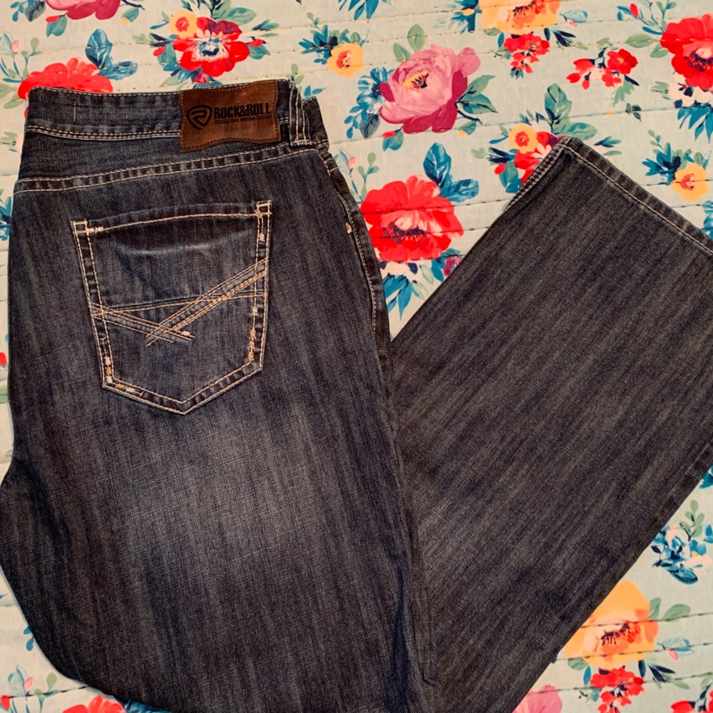 Men’s Rock n Roll jeans, dark wash.